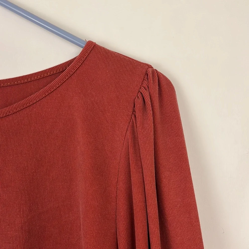 GREEN ENVELOPE 3/4 sleeve blouse in rust orange M - Picture 6 of 7